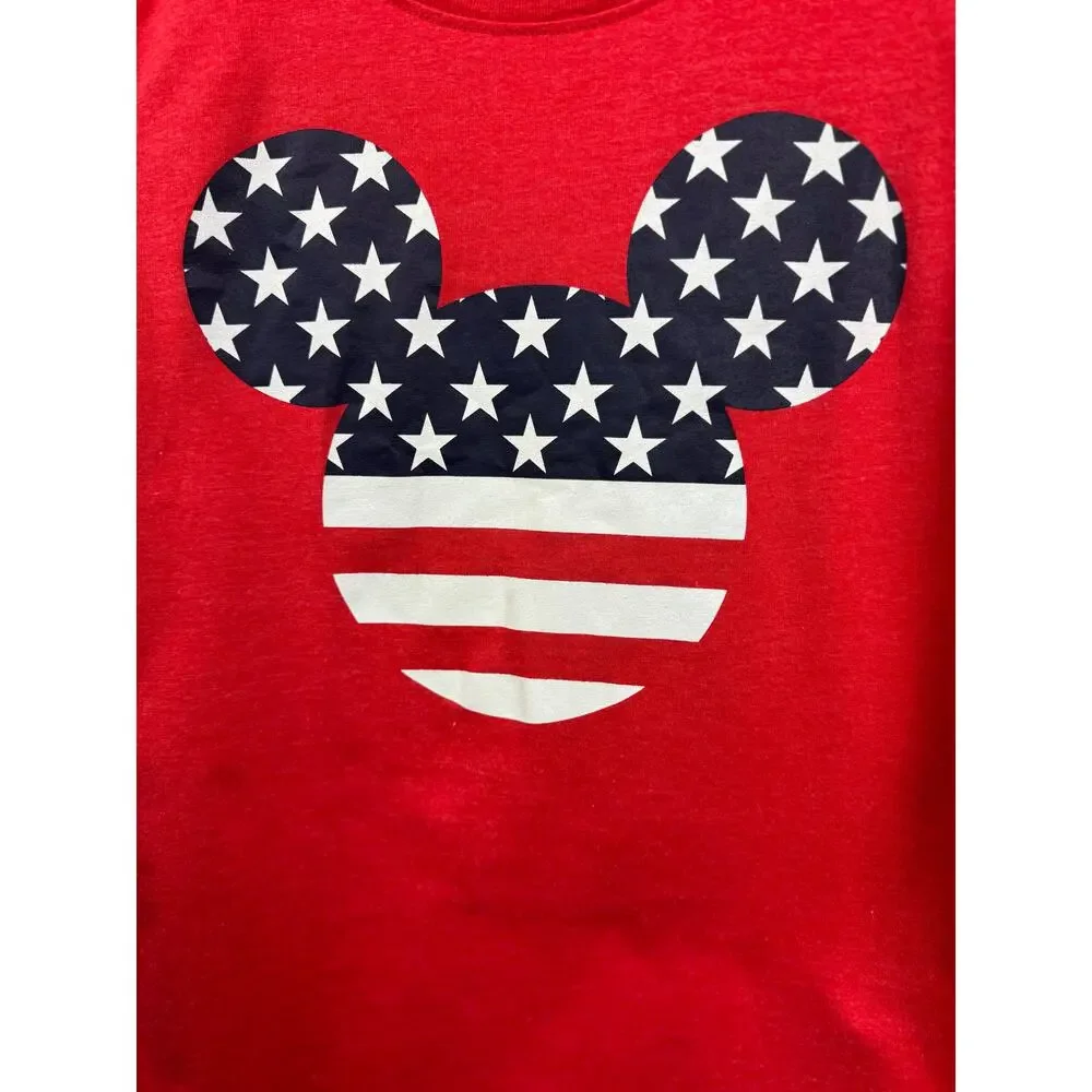 Disney Girls Patriotic Mickey Mouse Ears Red Shirt, Size M